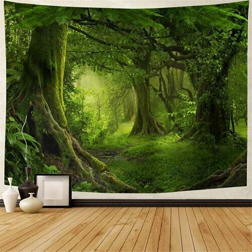 Nature Wall Tapestry Art Decor Landscape Magical Green Mistry Forest