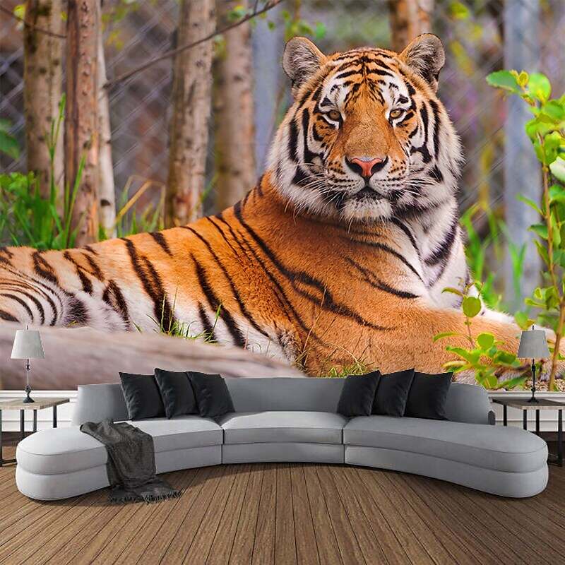 Forest Wildlife Tiger Scenery Wall Tapestry Art Decoration Blanket Curtain Hanging Home Bedroom Living Room Decoration