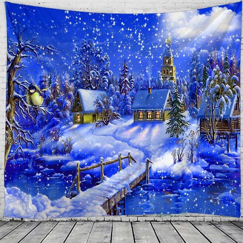 Christmas Snow Holiday Party Wall Tapestry Art Decor for Winter Home