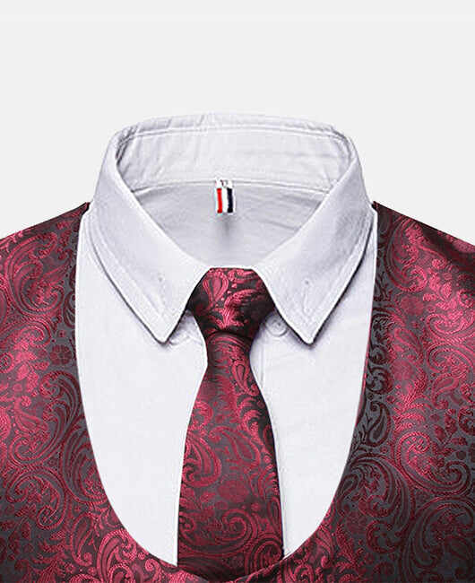 Business Black Jacquard Single Breasted Blazer Vest & Tie & Pocket Square 3Ps Set