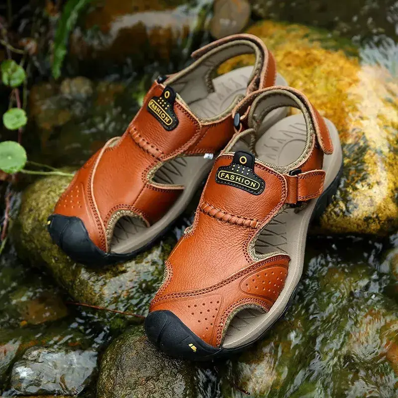 Mens Gladiator Beach Sandals - Genuine Leather - Comfort Support