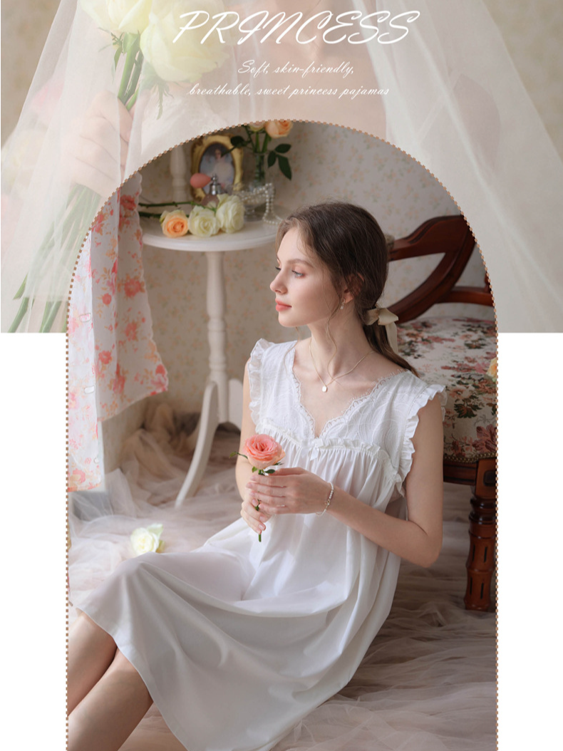 Loose Party V Neck Cotton Nightdress