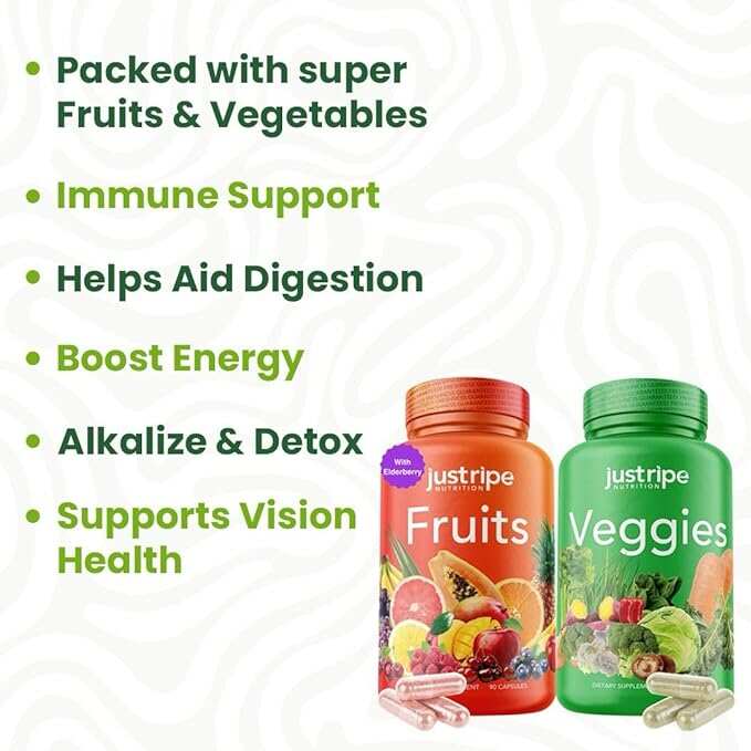 Fruits and Veggies Supplement - 90 Fruit and 90 Vegetable Capsules