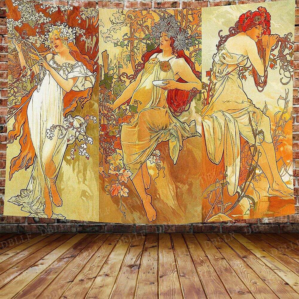 Art Nouveau Lady Tapestry Medieval Wall Art Decor Victoria