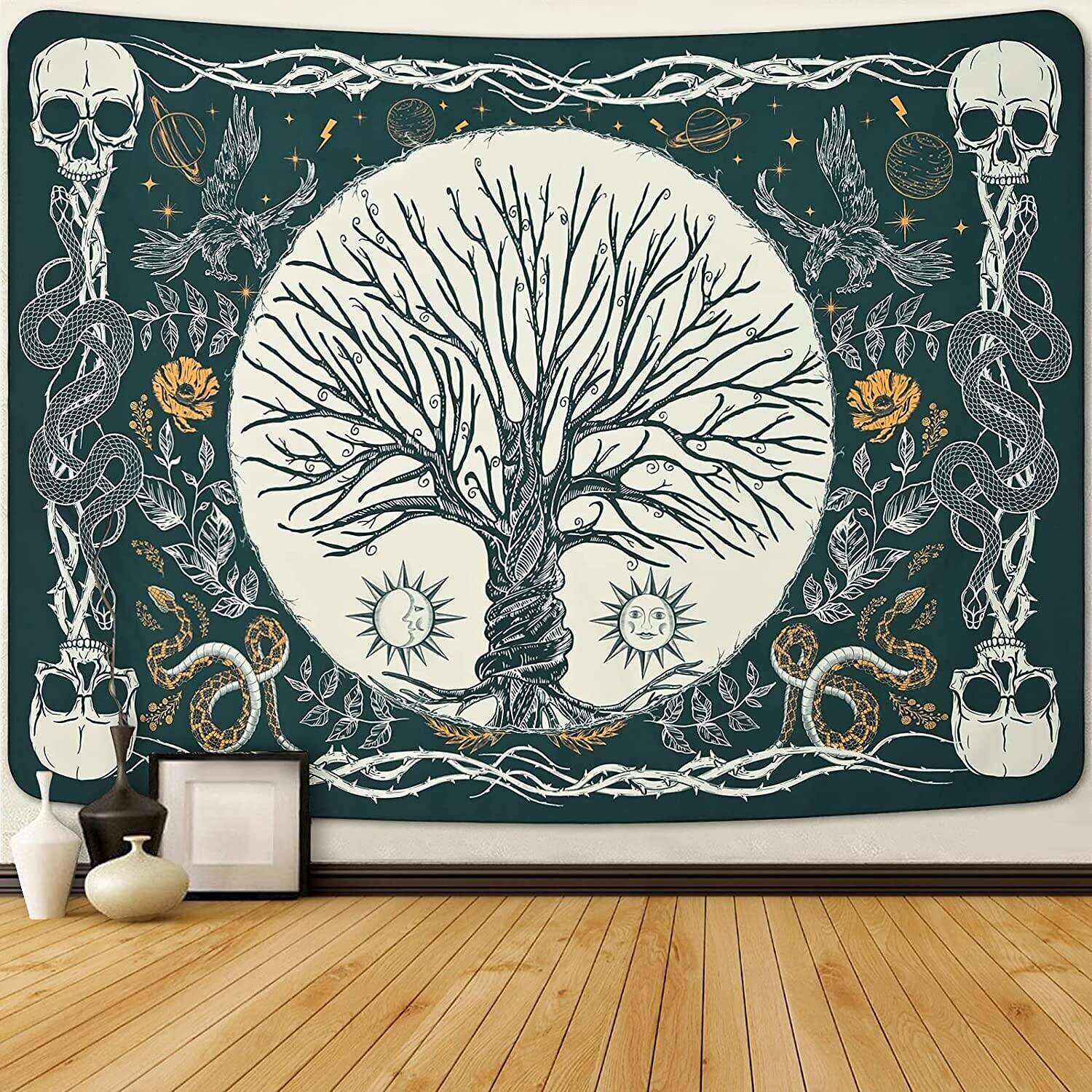 Trippy Large Wall Tapestry Tree Skull Art Decor