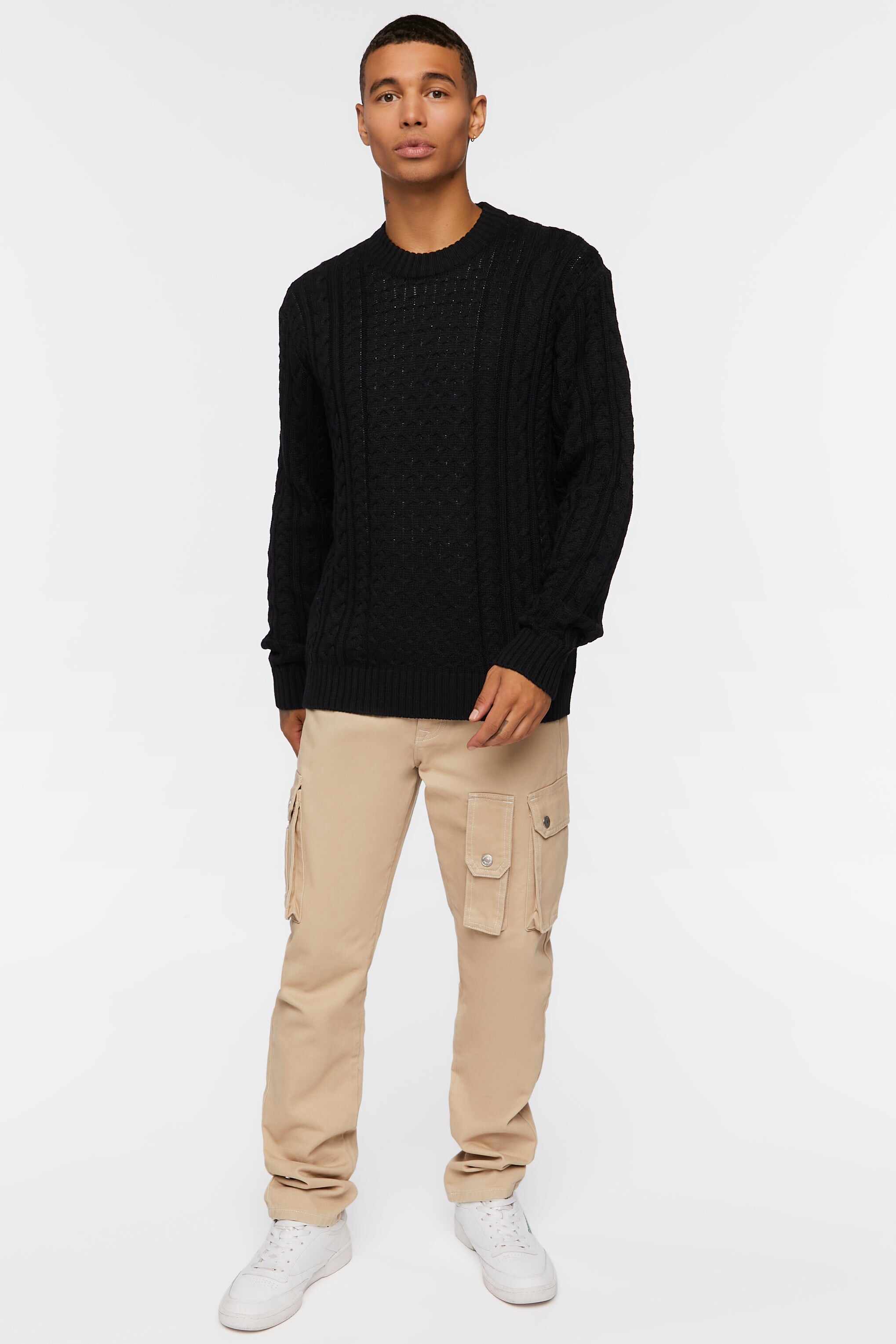 Men Apparel | Cable Knit Crew Sweater Cream Forever21 - OR12713