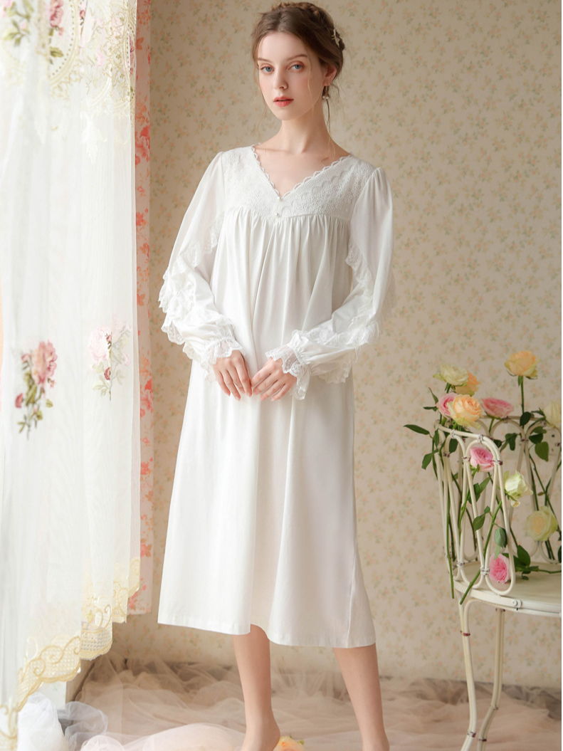 Vacation Cotton Lace V Neck Nightdress