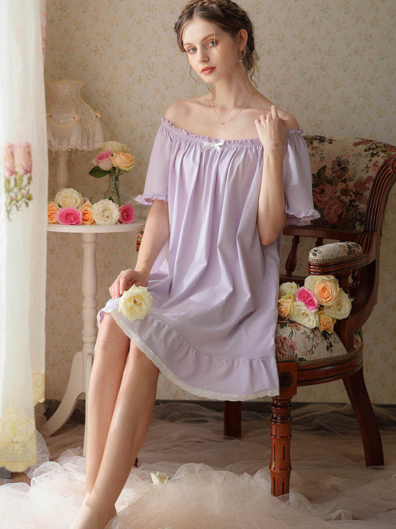 Simple Plain Cotton Floral Others Nightdress