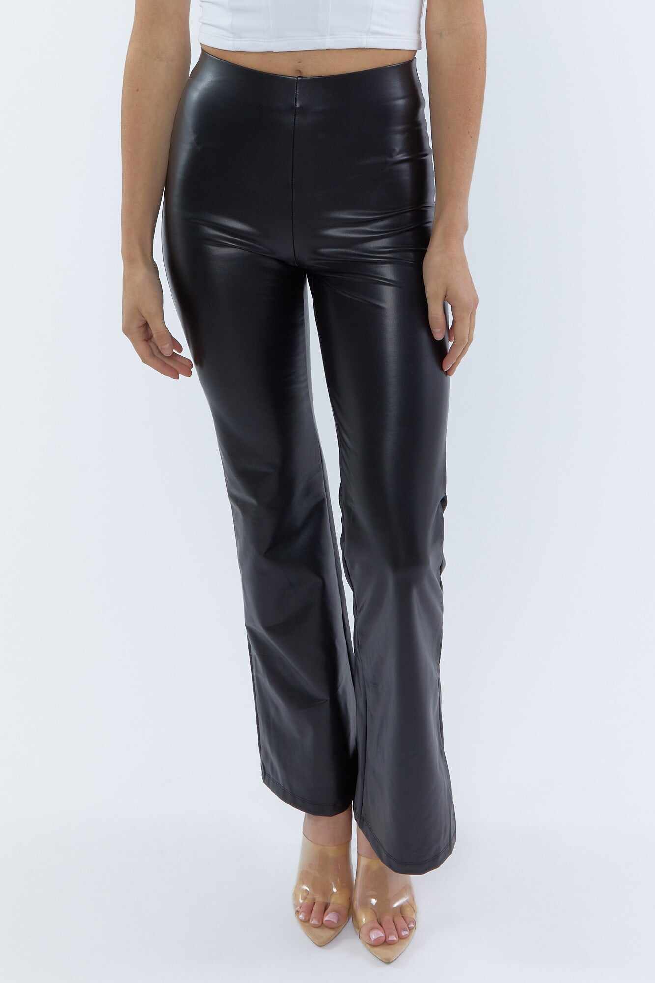 Women Apparel | Faux-Leather Flare Leggings Taupe Forever21 - UB11709