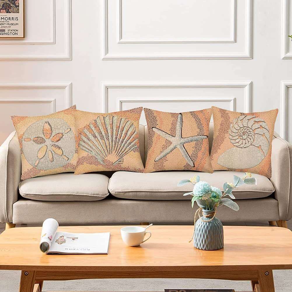 Coral Ocean Double Side Pillow Cover 4PC Soft Decorative Square Cushion Case Pillowcase for Bedroom Livingroom Sofa Couch Chair