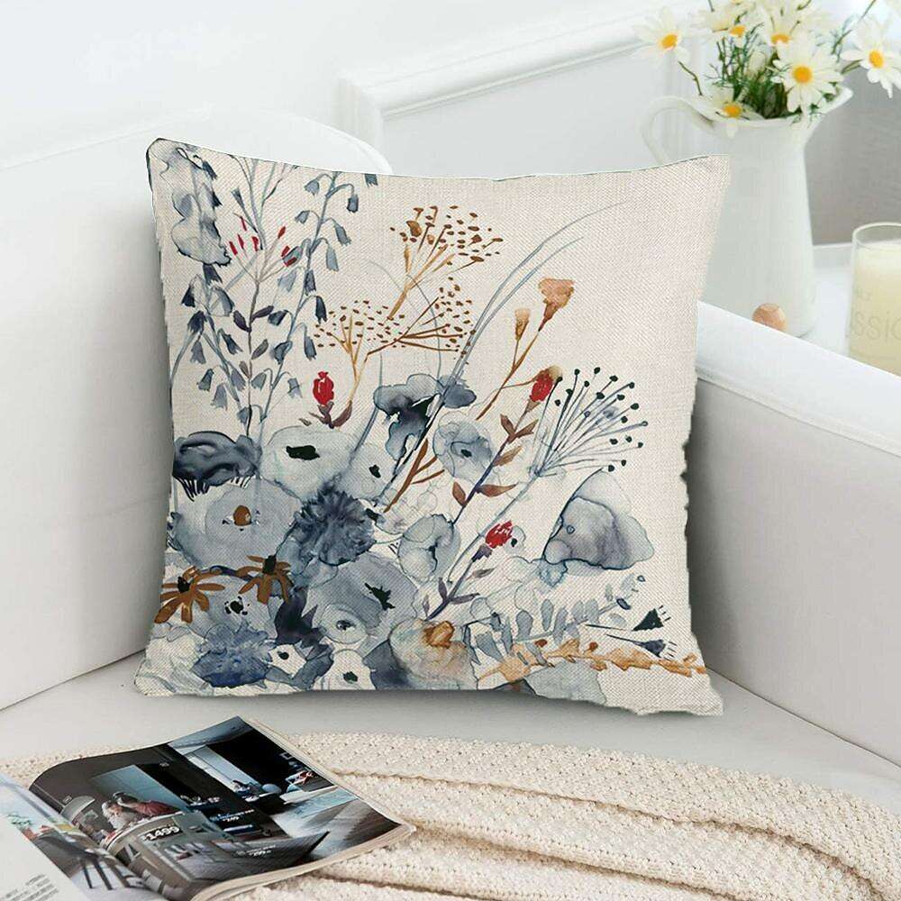 Outdoor Waterproof Pillow Cover Floral Blue for Patio Garden Sofa Couch Livingroom 1pc