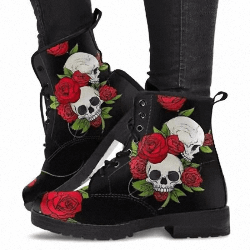 Women's Autumn And Winter Skull Pattern Martin Boots