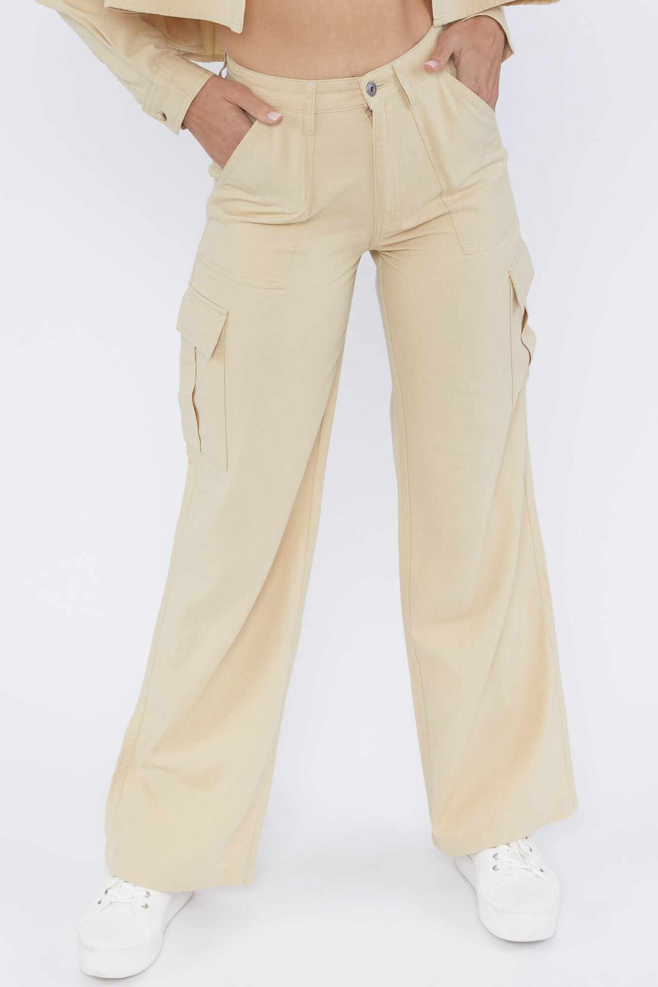 Women Apparel | Tencel Cargo Wide-Leg Pants White Forever21 - SH01447