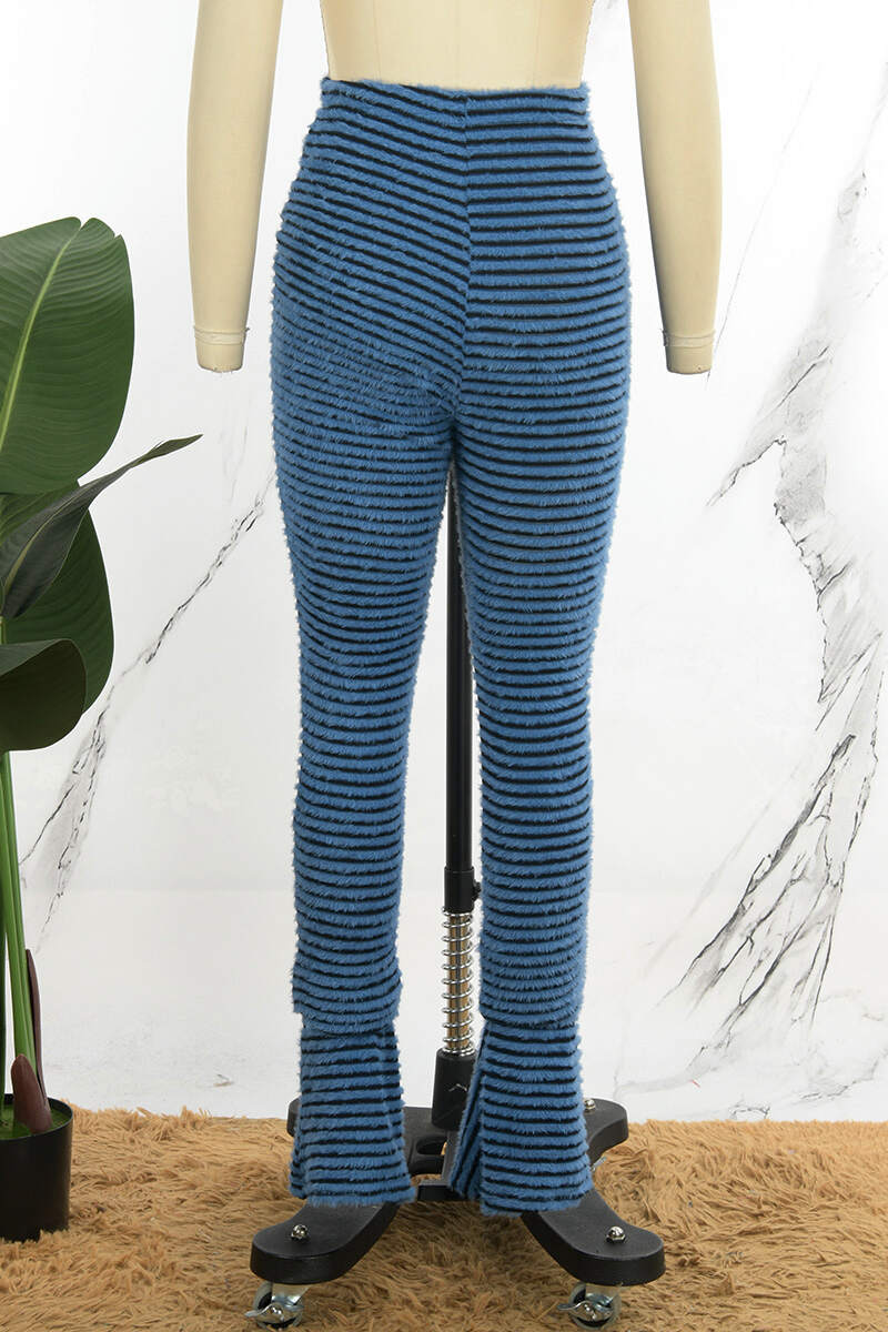 Blue Street Striped Patchwork Regular Mid Waist Patchwork Bottoms