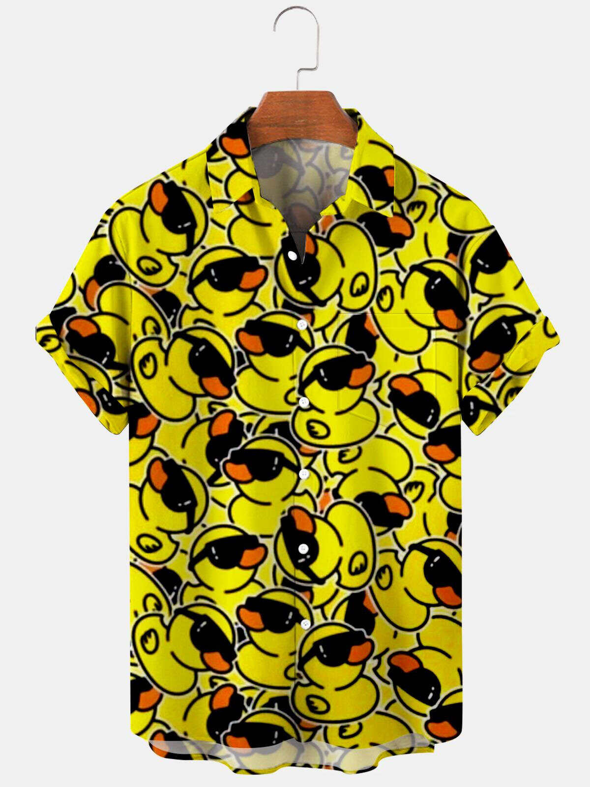 Yellow Duck Print Men's Shirts With Pocket