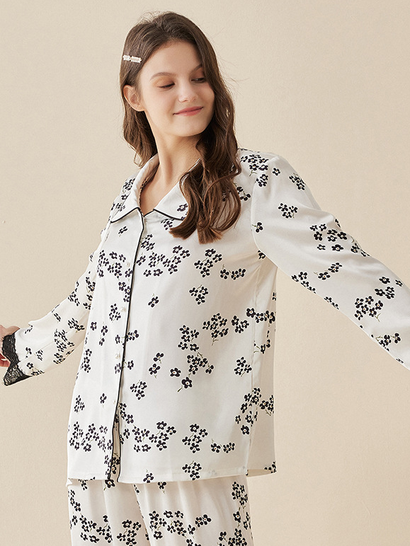 Shawl Collar Floral Loose Sexy Regular Sleeve Pajama Set