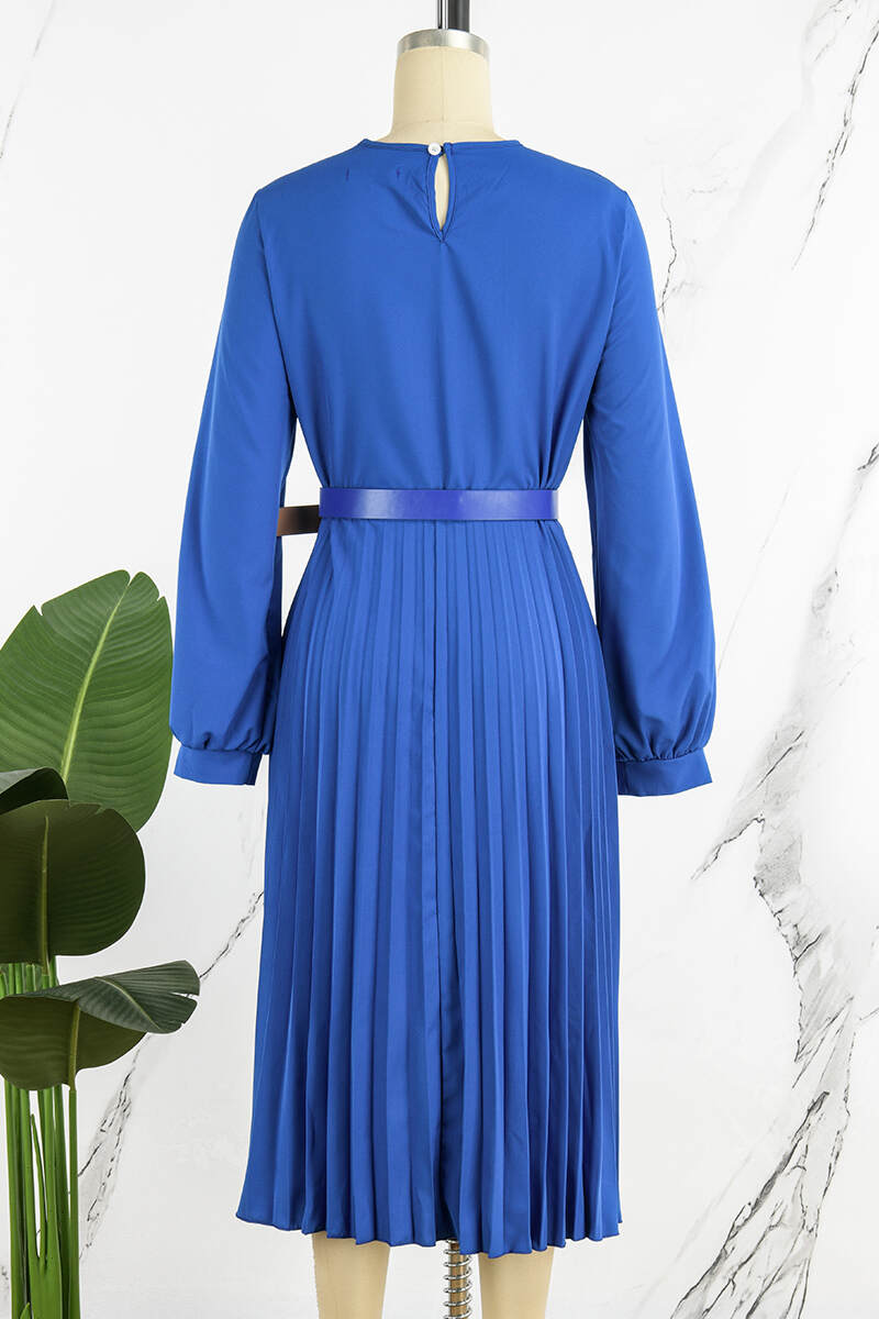 Black Casual Elegant Solid Patchwork Fold With Belt O Neck Straight Dresses(Contain The Belt)