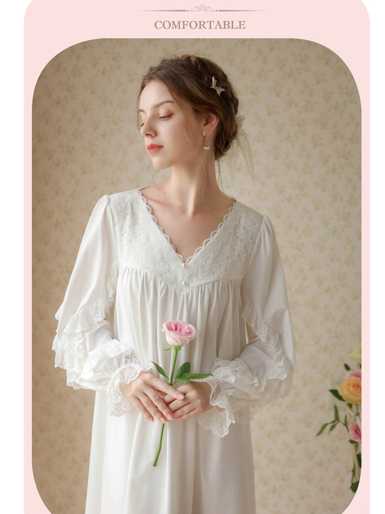 Vacation Cotton Lace V Neck Nightdress