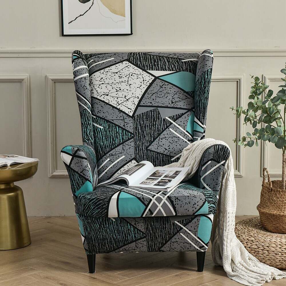 Stretch Wingback Chair Cover IKEA STRANDMON with Seat Cushion Cover