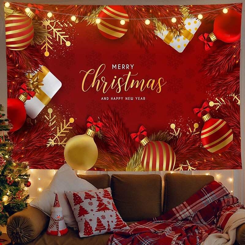 Christmas Decor LED Lights Wall Tapestry Merry Christmas Print