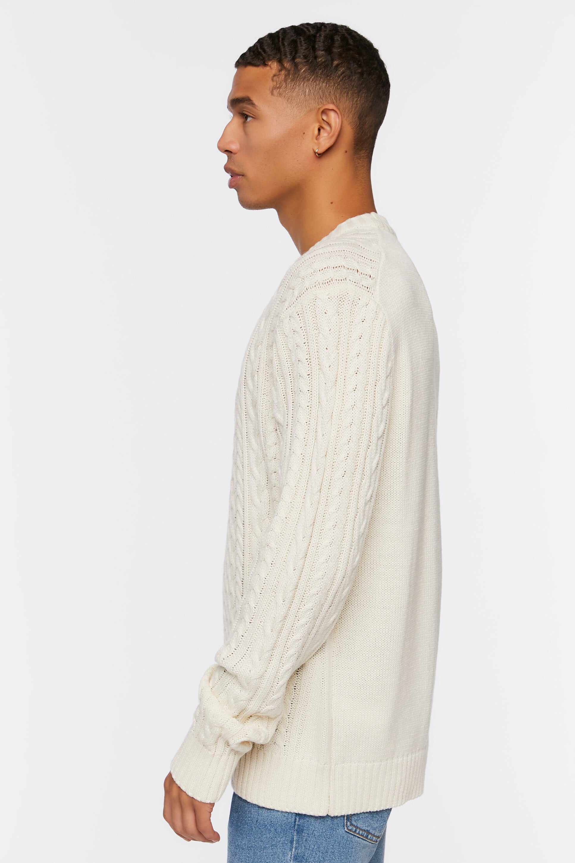 Men Apparel | Cable Knit Crew Sweater Cream Forever21 - OR12713