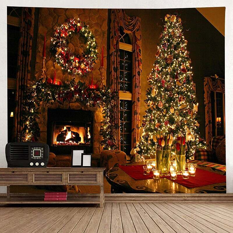 Christmas Tree Holiday Party Wall Tapestry Art Decor Bedroom Living Room Decoration