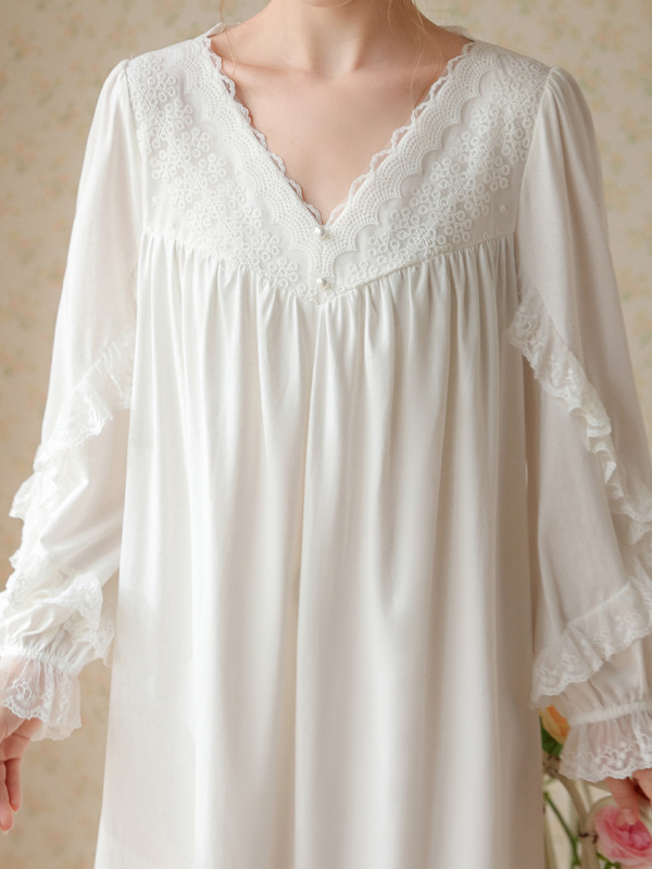 Vacation Cotton Lace V Neck Nightdress