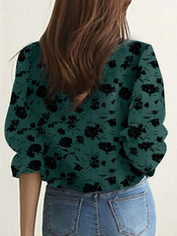 Women Blouses & Shirts | Random Allover Floral Print Crew Neck 3/4 Sleeve Blouse - KX82842