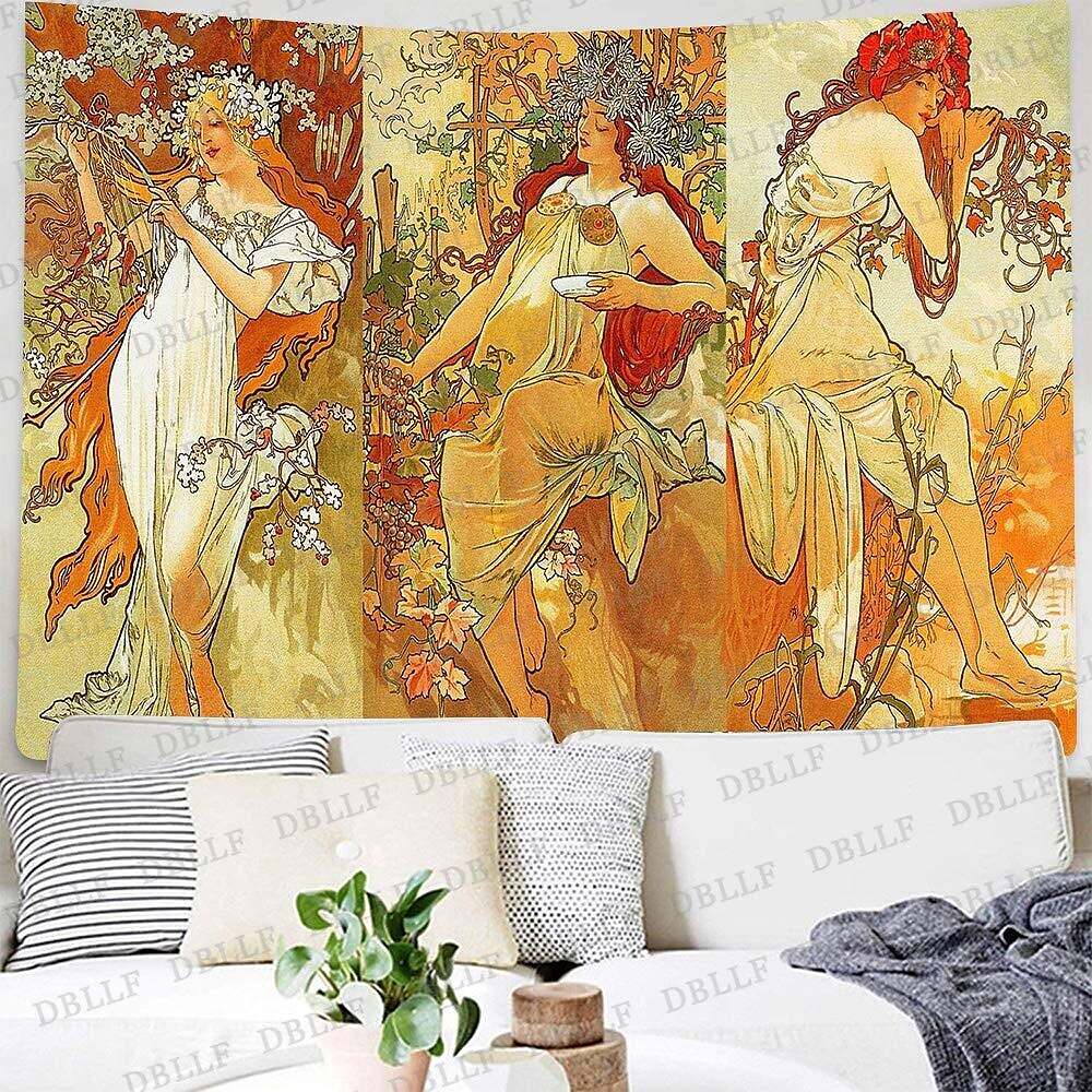 Art Nouveau Lady Tapestry Medieval Wall Art Decor Victoria