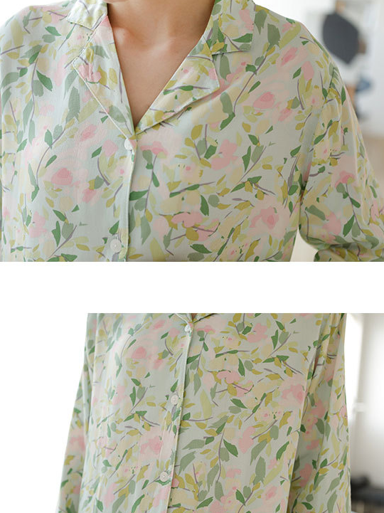 Floral Casual V Neck Regular Fit Long Sleeve Pajama Set