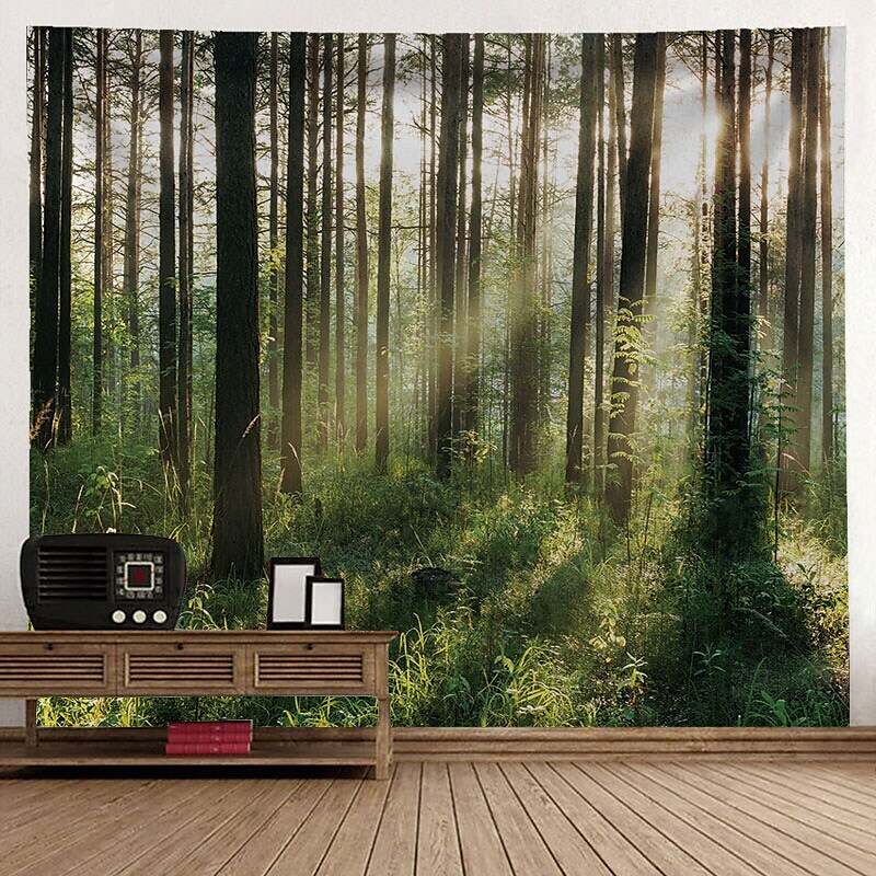 Nature Wall Tapestry Art Decor Landscape Sunshine Through Tree Forest