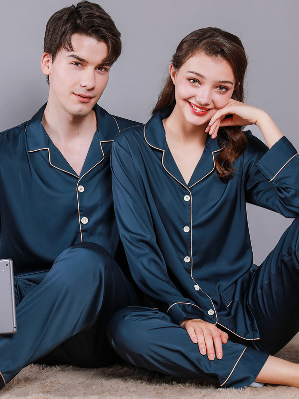 Regular Sleeve Others Simple Regular Fit Plain Matching Couple Pajama Set