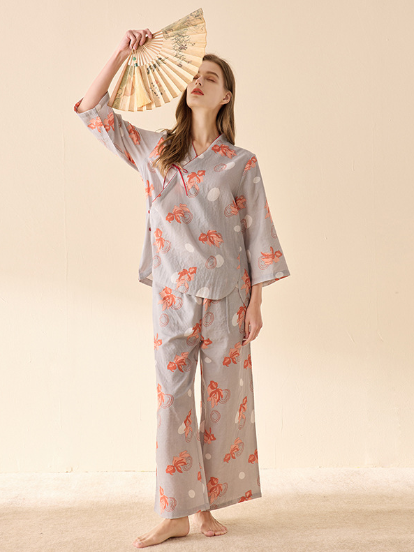 Floral V Neck Loose Casual Pajama Set