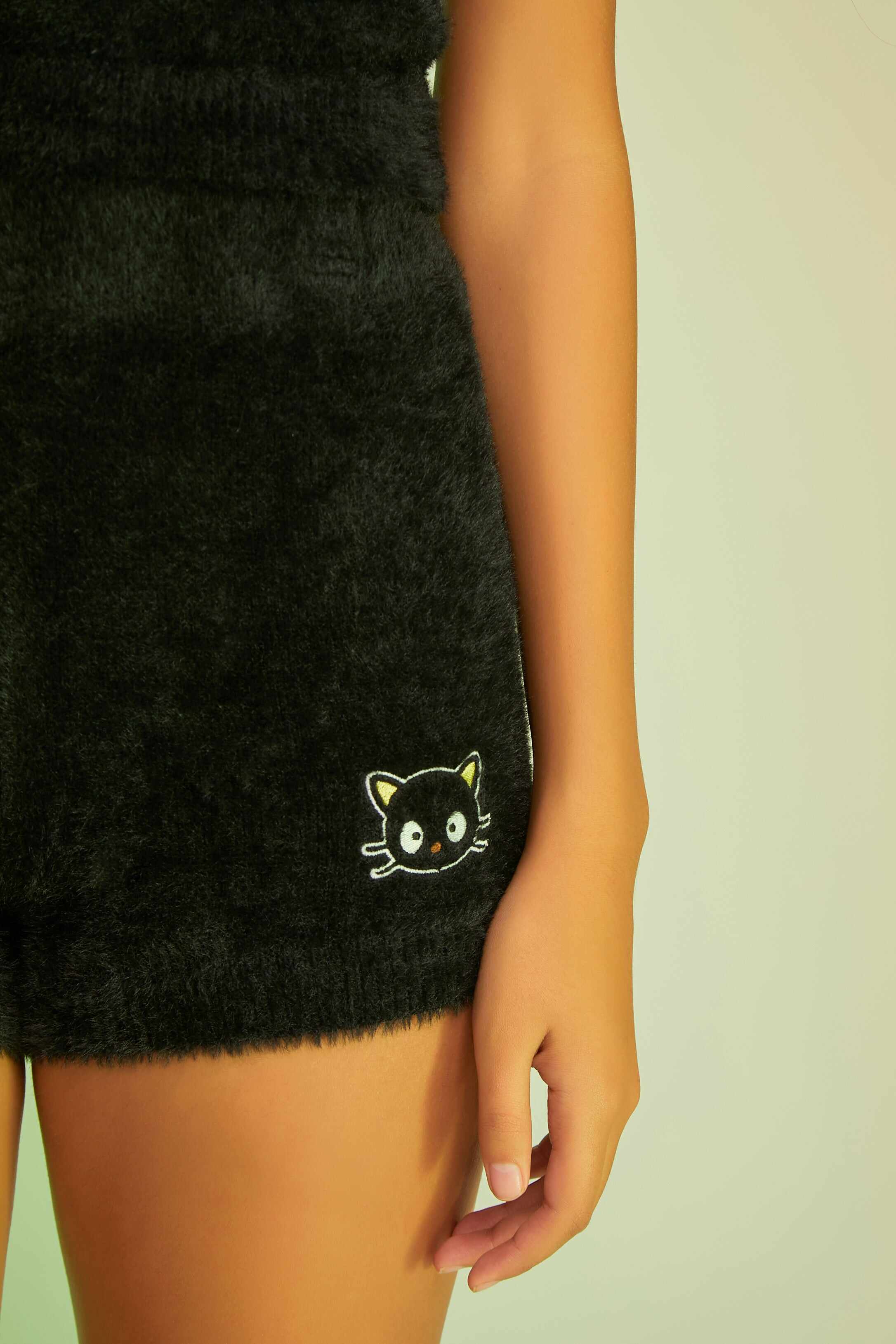 Women Apparel | Hello Kitty & Friends Chococat Fuzzy Shorts Black Forever21 - ZG54174