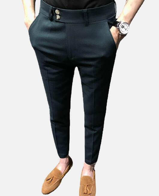 Elegant Solid Color Straight Pocket Slim Fit Pencil Pants