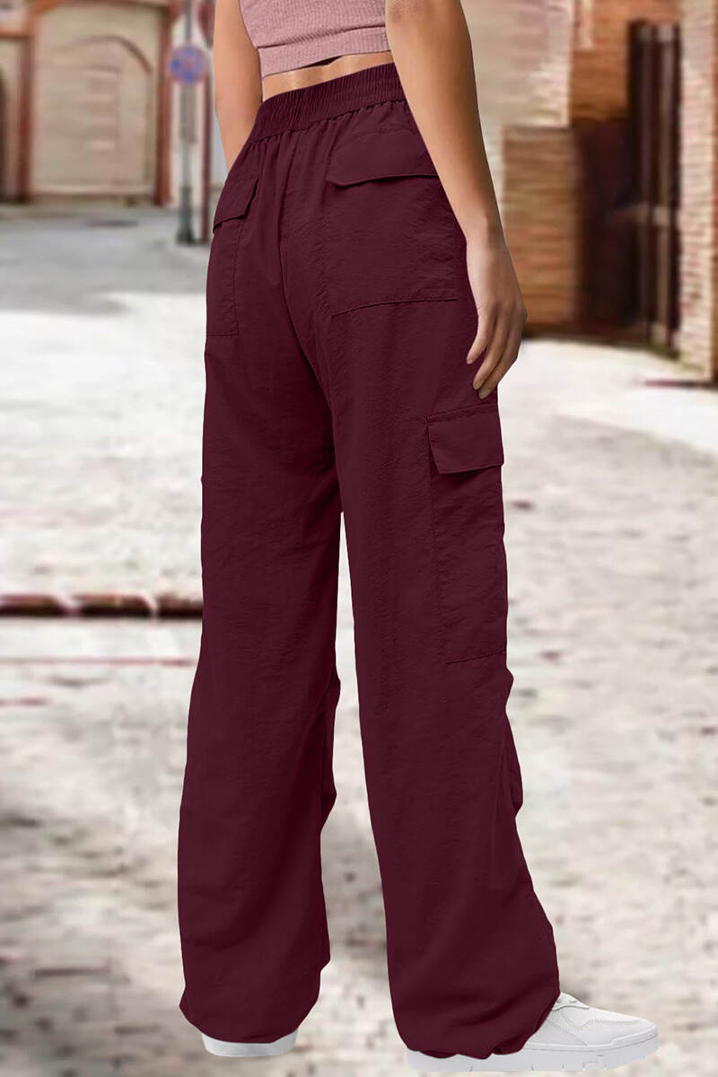 Light Purple Street Solid Patchwork Draw String Pocket Straight Low Waist Straight Solid Color Bottoms