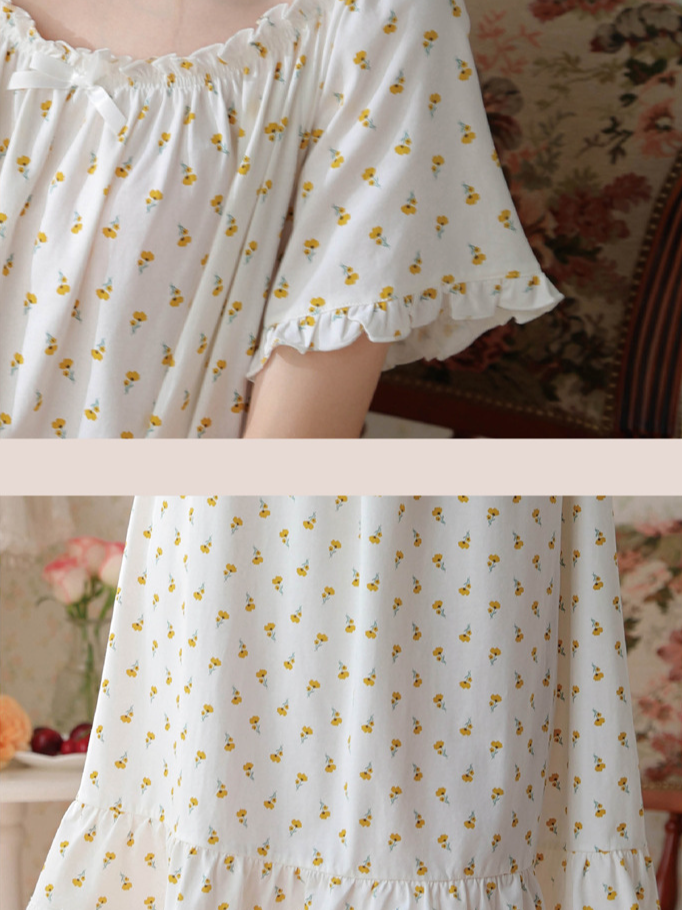 Simple Plain Cotton Floral Others Nightdress