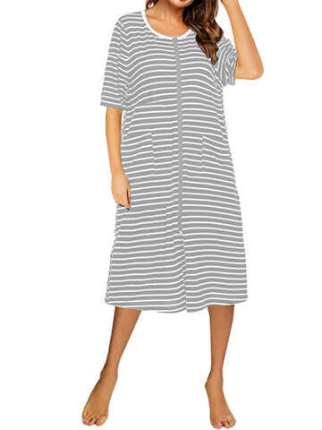 Women Other | Casual Striped O-neck Short Sleeve Dress for Women - OR28459