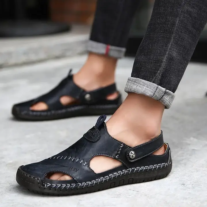 Men's Hand Stitching Soft Outdoor Closed Toe Leather Sandals