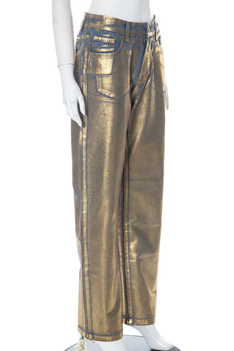 Silver Casual Bronzing Patchwork Mid Waist Straight Denim Jeans