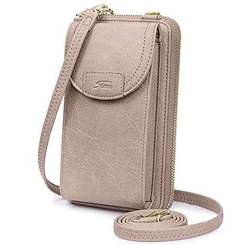 S-ZONE PU Leather RFID Blocking Crossbody Cell Phone Bag for Women Wallet Purse