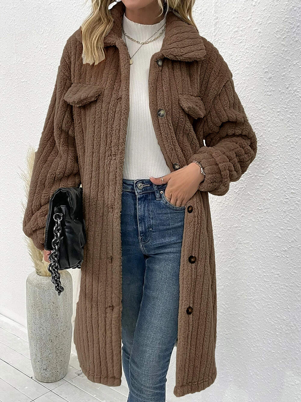 Women's Lapel Flannel Warm Jacket