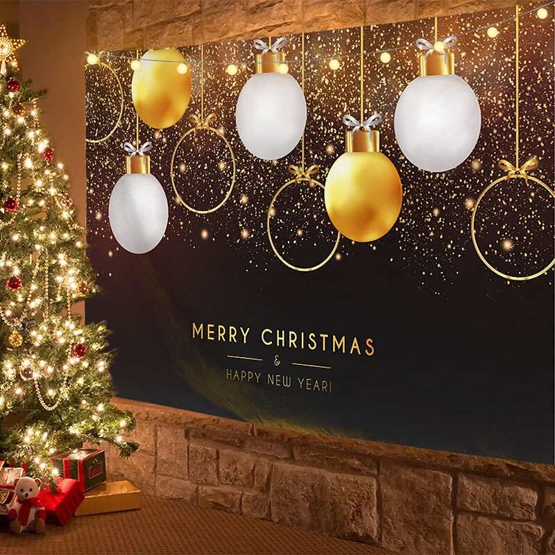 Christmas Decor LED Lights Wall Tapestry Christmas Balls Print