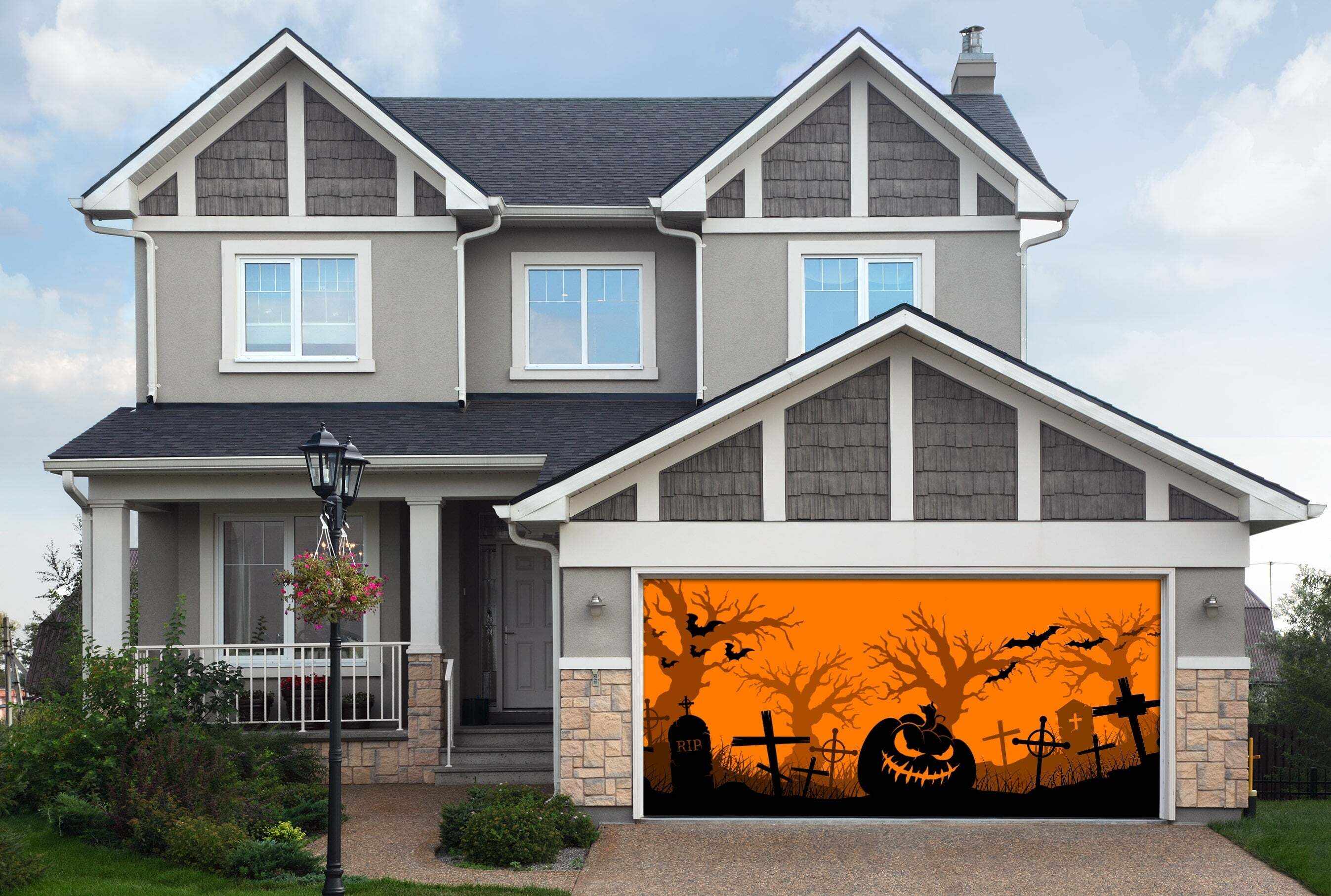 Happy Halloween banner. Halloween pumpkins and bats. Vector illustrati