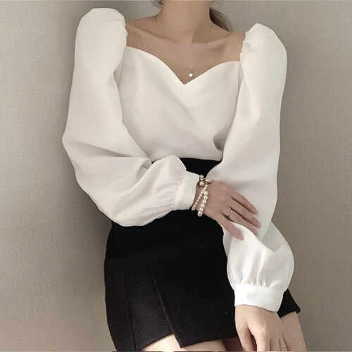 Collar Lantern Sleeve Shirt