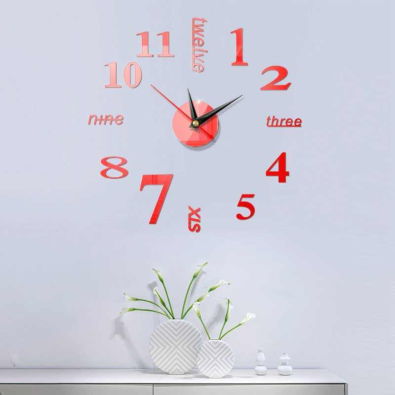 3D DIY Wall Clock Decor Sticker Mirror Frameless