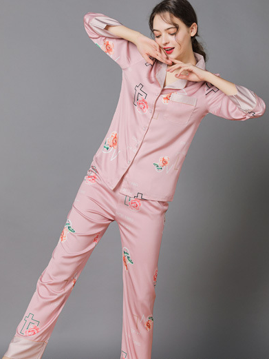 Floral V Neck Casual Regular Fit Long Sleeve Pajama Set