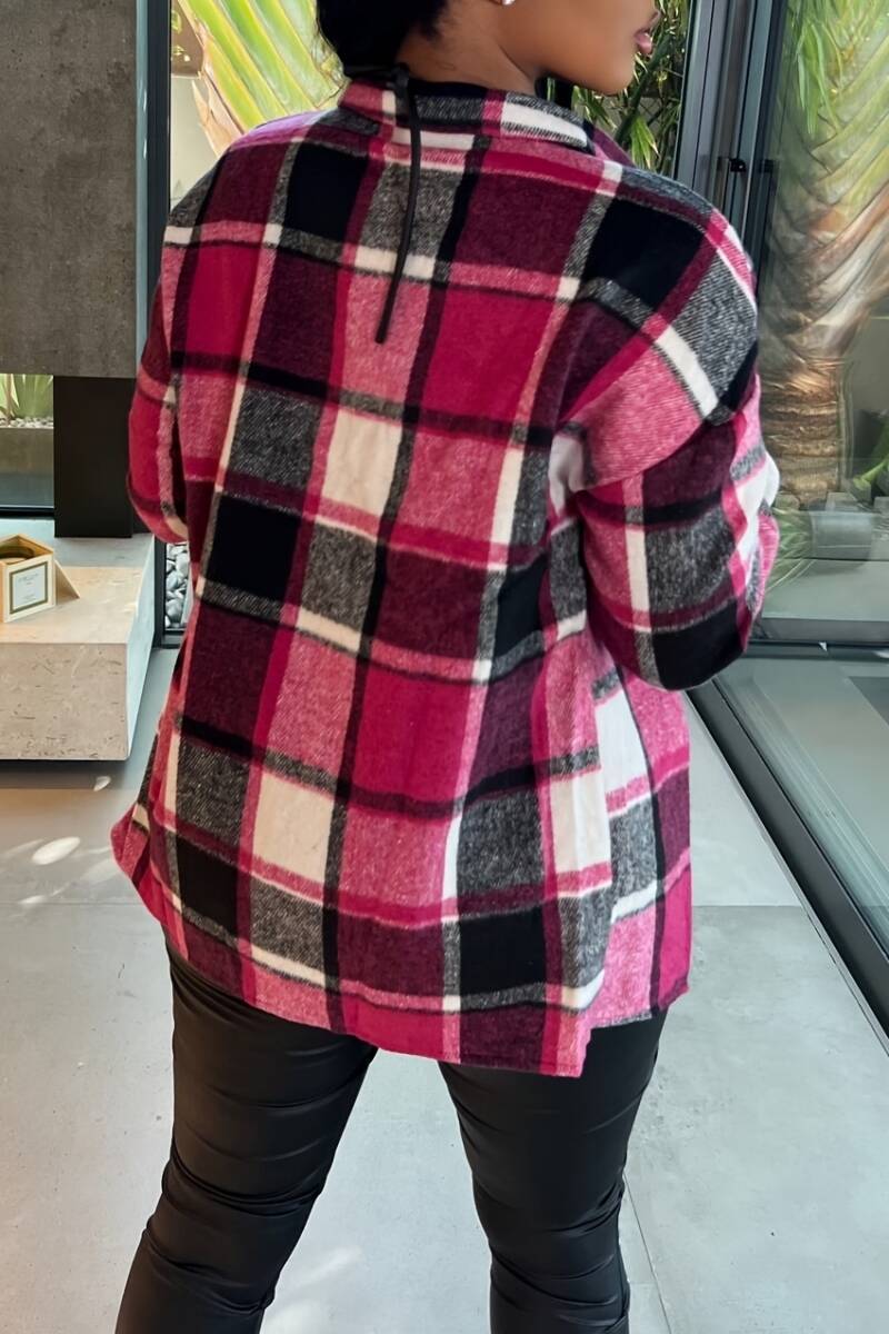 Brown Casual Plaid Print Patchwork Shirt Collar Tops