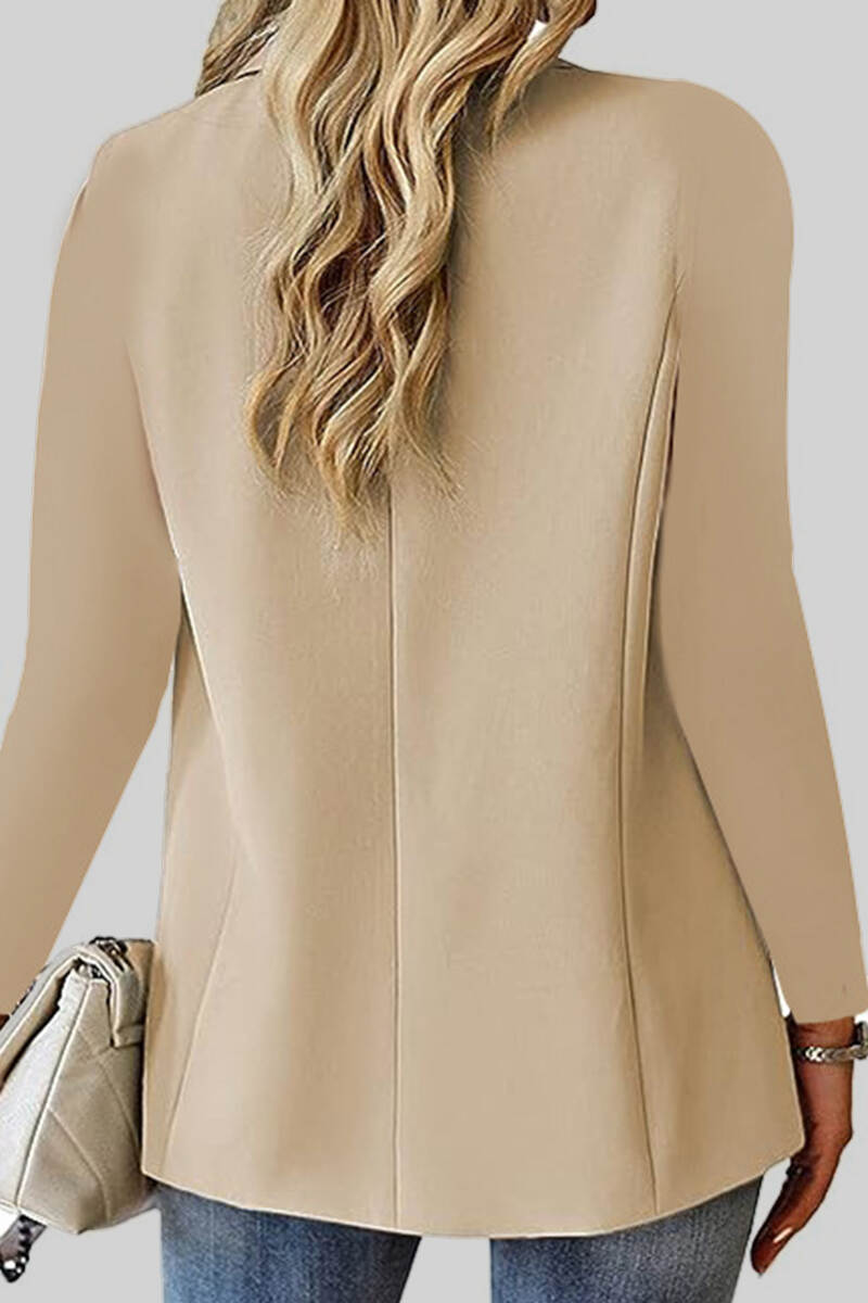 White Casual Solid Cardigan Turn-back Collar Outerwear