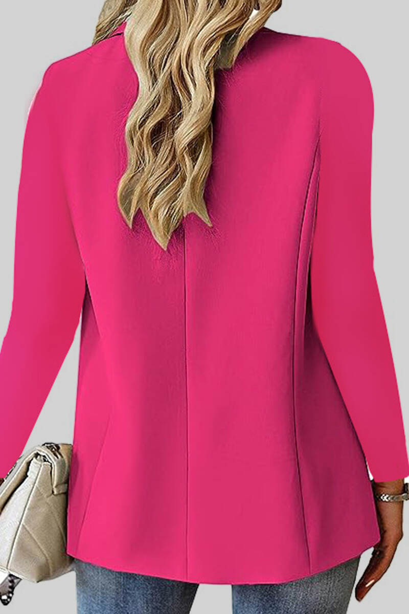 Rose Red Casual Solid Cardigan Turn-back Collar Outerwear